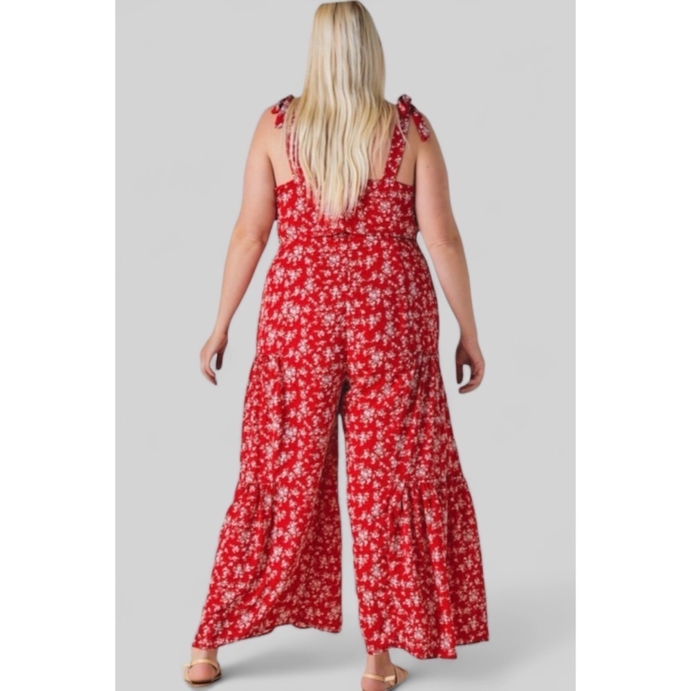 Davi & Dani Red Floral Print Wide Leg Jumpsuit - Picture 5 of 9